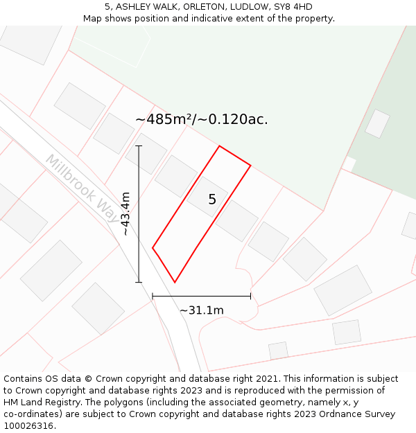 5, ASHLEY WALK, ORLETON, LUDLOW, SY8 4HD: Plot and title map