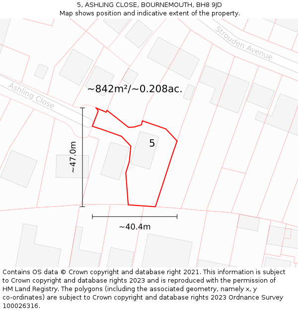 5, ASHLING CLOSE, BOURNEMOUTH, BH8 9JD: Plot and title map
