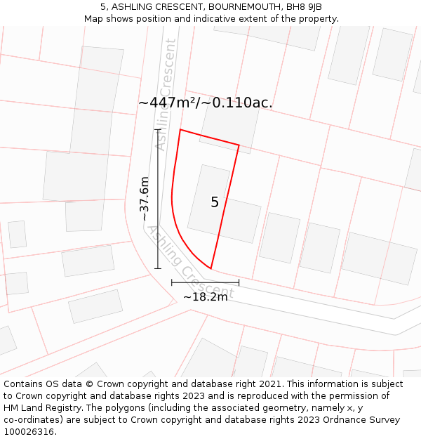 5, ASHLING CRESCENT, BOURNEMOUTH, BH8 9JB: Plot and title map