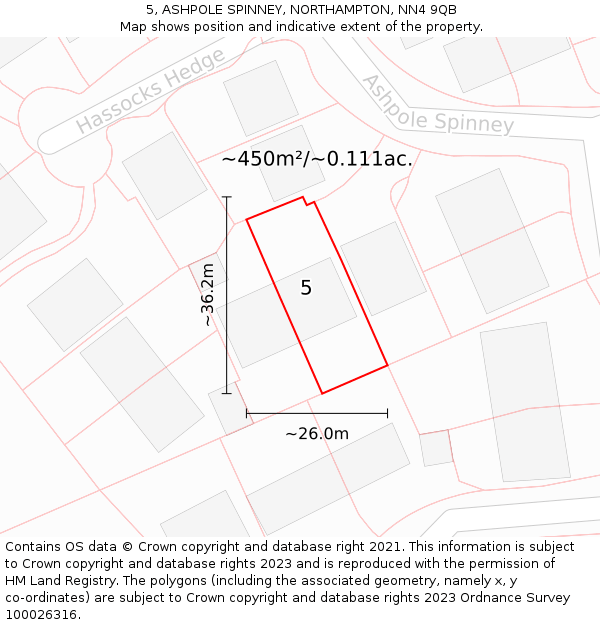 5, ASHPOLE SPINNEY, NORTHAMPTON, NN4 9QB: Plot and title map