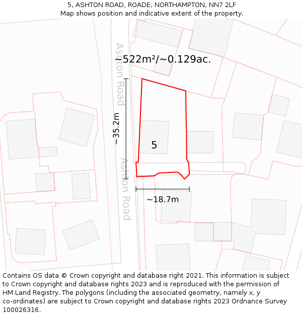 5, ASHTON ROAD, ROADE, NORTHAMPTON, NN7 2LF: Plot and title map