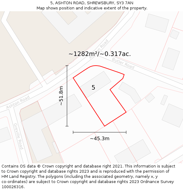 5, ASHTON ROAD, SHREWSBURY, SY3 7AN: Plot and title map