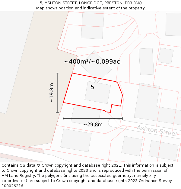 5, ASHTON STREET, LONGRIDGE, PRESTON, PR3 3NQ: Plot and title map