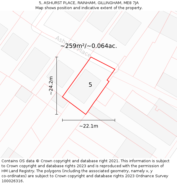 5, ASHURST PLACE, RAINHAM, GILLINGHAM, ME8 7JA: Plot and title map