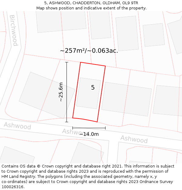 5, ASHWOOD, CHADDERTON, OLDHAM, OL9 9TR: Plot and title map