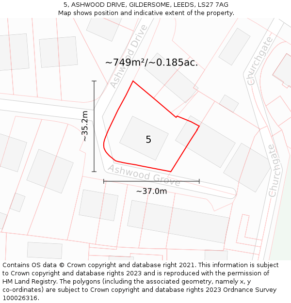 5, ASHWOOD DRIVE, GILDERSOME, LEEDS, LS27 7AG: Plot and title map