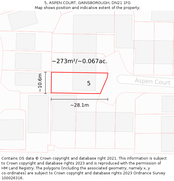 5, ASPEN COURT, GAINSBOROUGH, DN21 1FG: Plot and title map