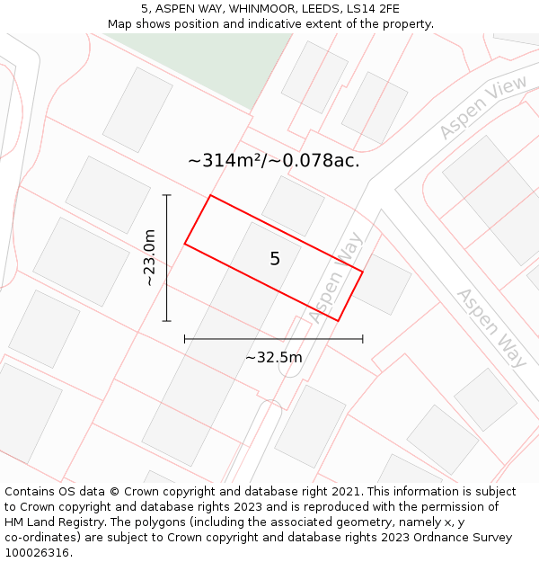 5, ASPEN WAY, WHINMOOR, LEEDS, LS14 2FE: Plot and title map
