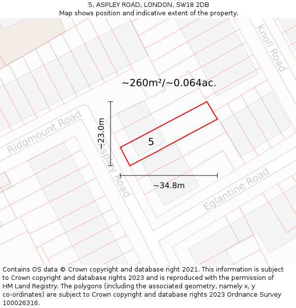 5, ASPLEY ROAD, LONDON, SW18 2DB: Plot and title map