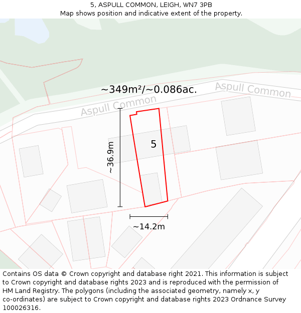 5, ASPULL COMMON, LEIGH, WN7 3PB: Plot and title map