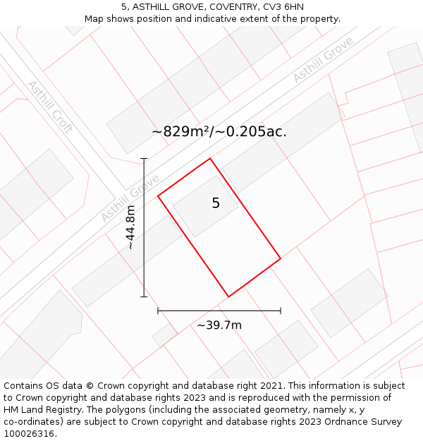 5, ASTHILL GROVE, COVENTRY, CV3 6HN: Plot and title map