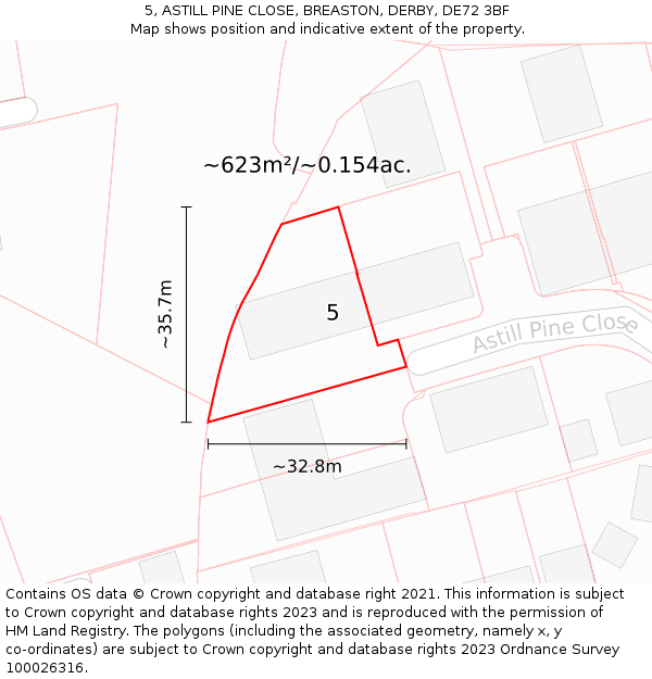 5, ASTILL PINE CLOSE, BREASTON, DERBY, DE72 3BF: Plot and title map