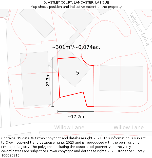 5, ASTLEY COURT, LANCASTER, LA1 5UE: Plot and title map