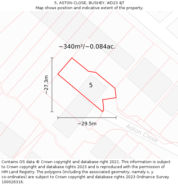 5, ASTON CLOSE, BUSHEY, WD23 4JT: Plot and title map