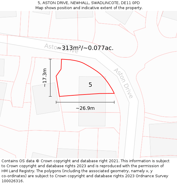 5, ASTON DRIVE, NEWHALL, SWADLINCOTE, DE11 0PD: Plot and title map