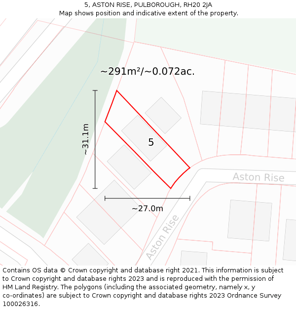 5, ASTON RISE, PULBOROUGH, RH20 2JA: Plot and title map