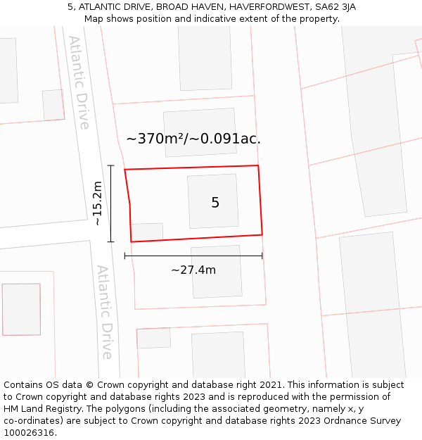 5, ATLANTIC DRIVE, BROAD HAVEN, HAVERFORDWEST, SA62 3JA: Plot and title map