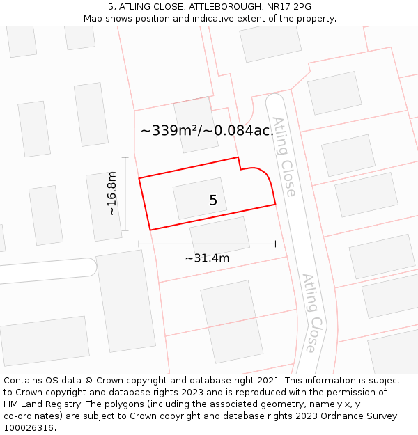 5, ATLING CLOSE, ATTLEBOROUGH, NR17 2PG: Plot and title map