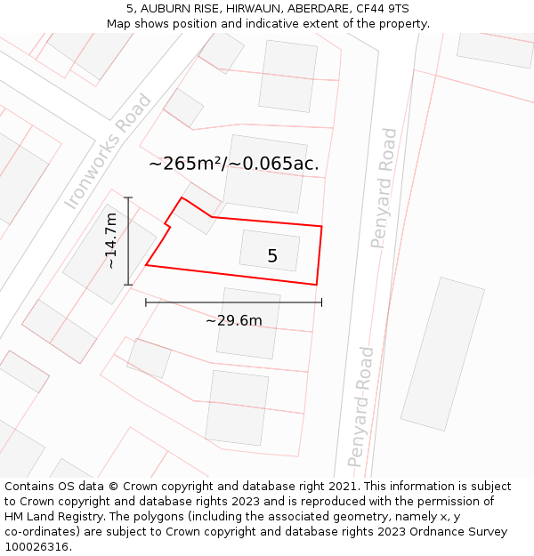 5, AUBURN RISE, HIRWAUN, ABERDARE, CF44 9TS: Plot and title map