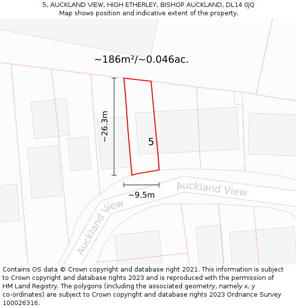 5, AUCKLAND VIEW, HIGH ETHERLEY, BISHOP AUCKLAND, DL14 0JQ: Plot and title map