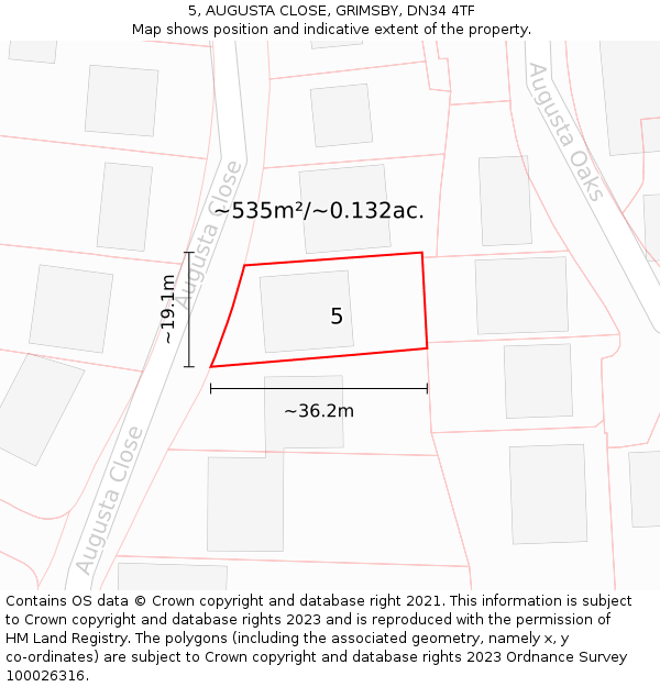 5, AUGUSTA CLOSE, GRIMSBY, DN34 4TF: Plot and title map