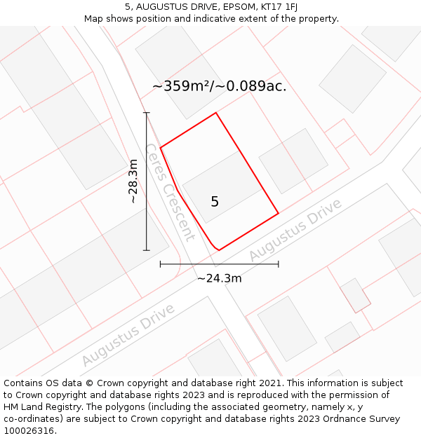 5, AUGUSTUS DRIVE, EPSOM, KT17 1FJ: Plot and title map