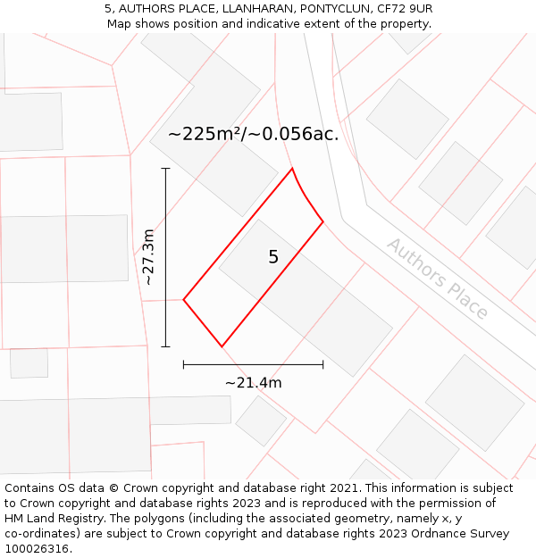 5, AUTHORS PLACE, LLANHARAN, PONTYCLUN, CF72 9UR: Plot and title map