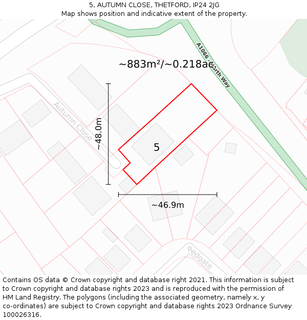 5, AUTUMN CLOSE, THETFORD, IP24 2JG: Plot and title map