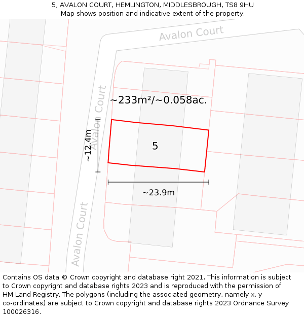 5, AVALON COURT, HEMLINGTON, MIDDLESBROUGH, TS8 9HU: Plot and title map
