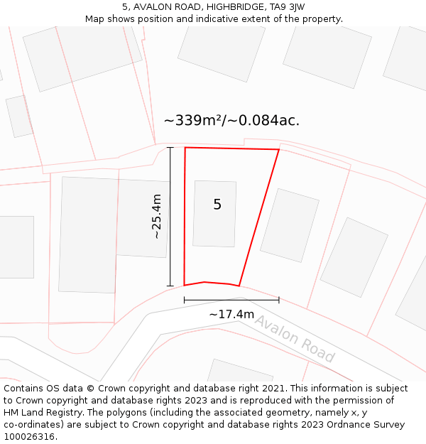 5, AVALON ROAD, HIGHBRIDGE, TA9 3JW: Plot and title map