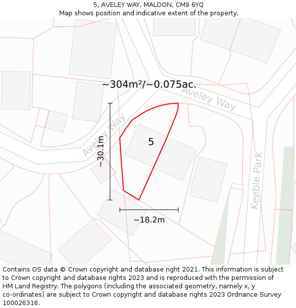 5, AVELEY WAY, MALDON, CM9 6YQ: Plot and title map