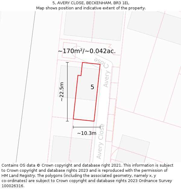 5, AVERY CLOSE, BECKENHAM, BR3 1EL: Plot and title map