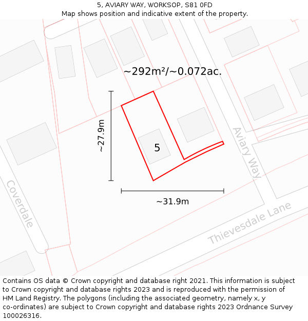 5, AVIARY WAY, WORKSOP, S81 0FD: Plot and title map