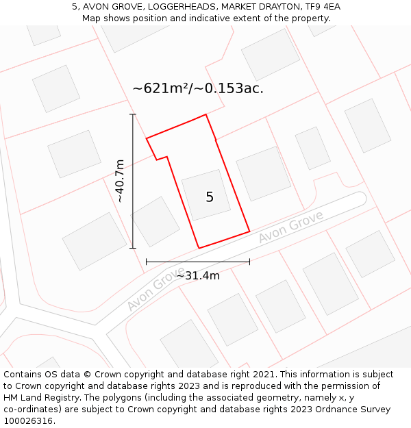 5, AVON GROVE, LOGGERHEADS, MARKET DRAYTON, TF9 4EA: Plot and title map
