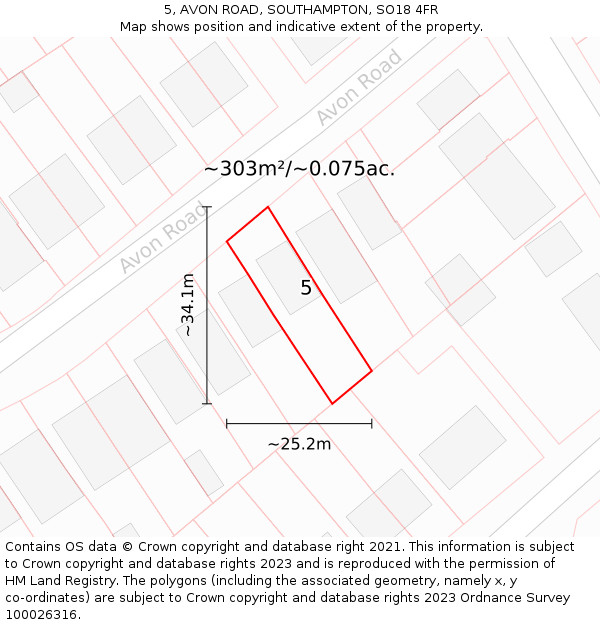 5, AVON ROAD, SOUTHAMPTON, SO18 4FR: Plot and title map
