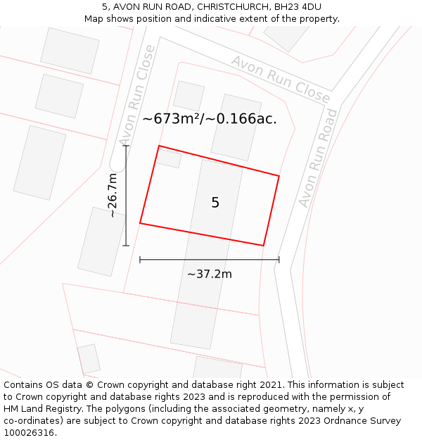 5, AVON RUN ROAD, CHRISTCHURCH, BH23 4DU: Plot and title map
