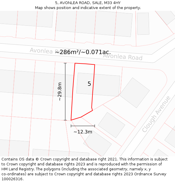 5, AVONLEA ROAD, SALE, M33 4HY: Plot and title map