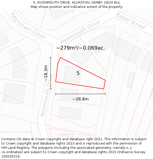5, AVONMOUTH DRIVE, ALVASTON, DERBY, DE24 8UL: Plot and title map