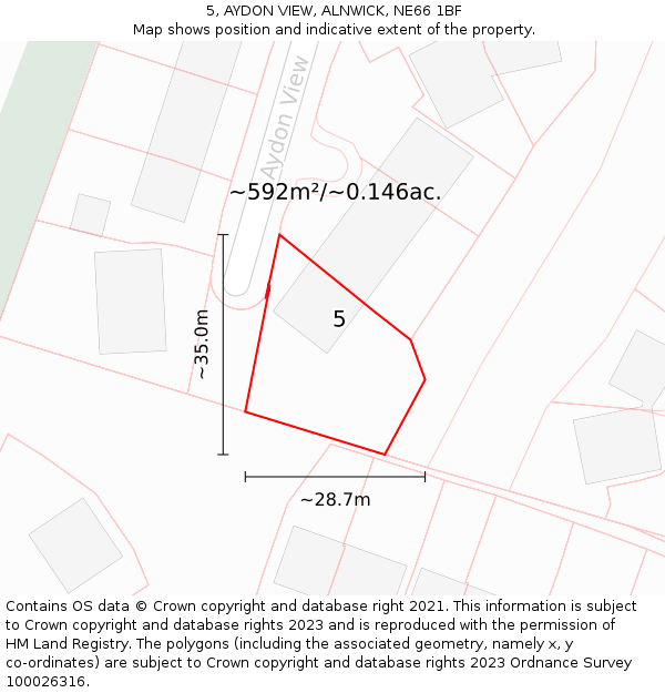 5, AYDON VIEW, ALNWICK, NE66 1BF: Plot and title map