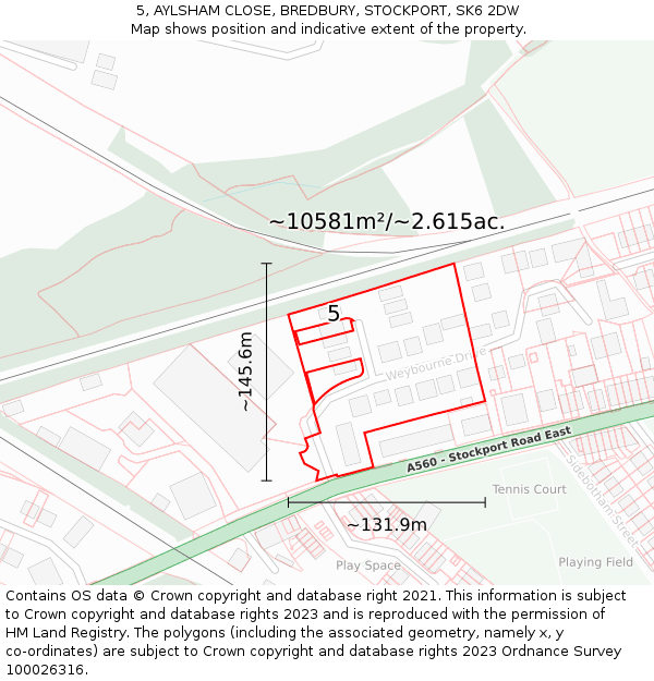 5, AYLSHAM CLOSE, BREDBURY, STOCKPORT, SK6 2DW: Plot and title map