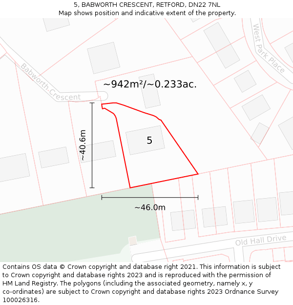 5, BABWORTH CRESCENT, RETFORD, DN22 7NL: Plot and title map