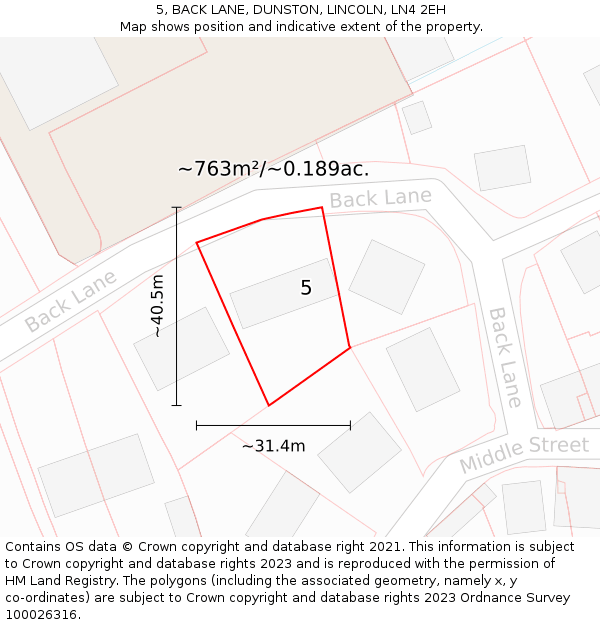 5, BACK LANE, DUNSTON, LINCOLN, LN4 2EH: Plot and title map