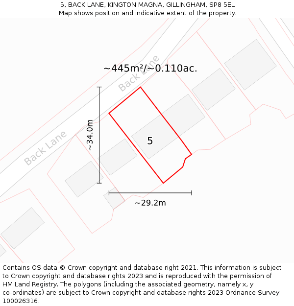 5, BACK LANE, KINGTON MAGNA, GILLINGHAM, SP8 5EL: Plot and title map