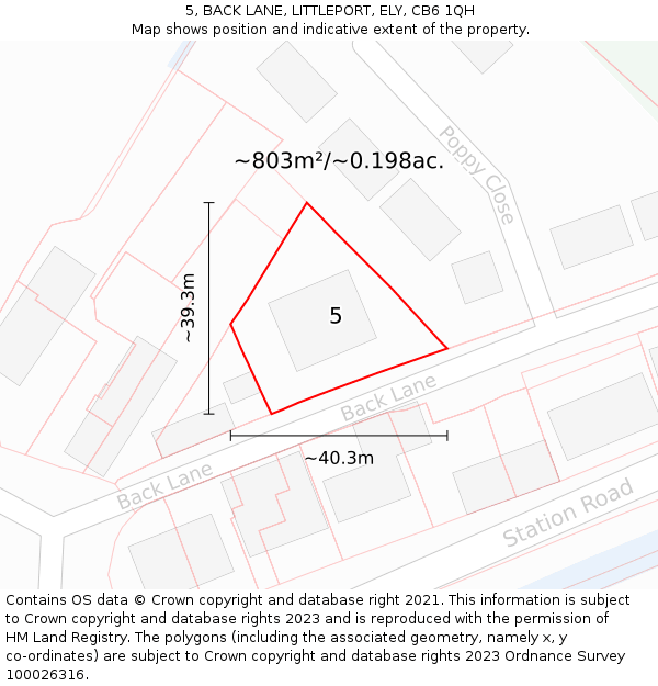 5, BACK LANE, LITTLEPORT, ELY, CB6 1QH: Plot and title map