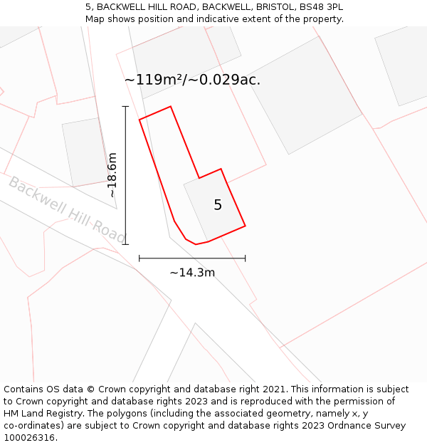 5, BACKWELL HILL ROAD, BACKWELL, BRISTOL, BS48 3PL: Plot and title map