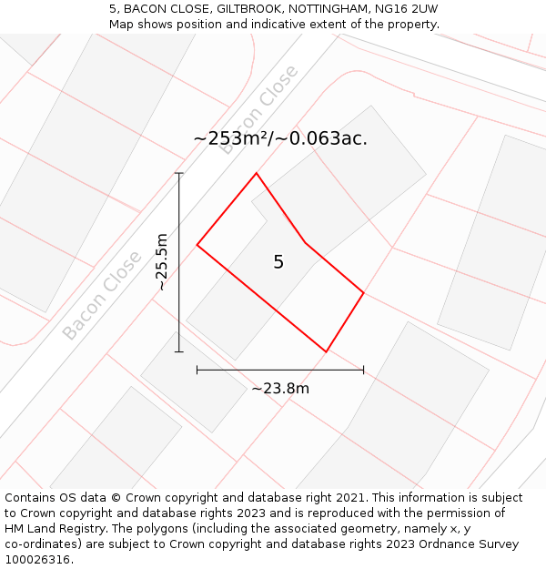 5, BACON CLOSE, GILTBROOK, NOTTINGHAM, NG16 2UW: Plot and title map