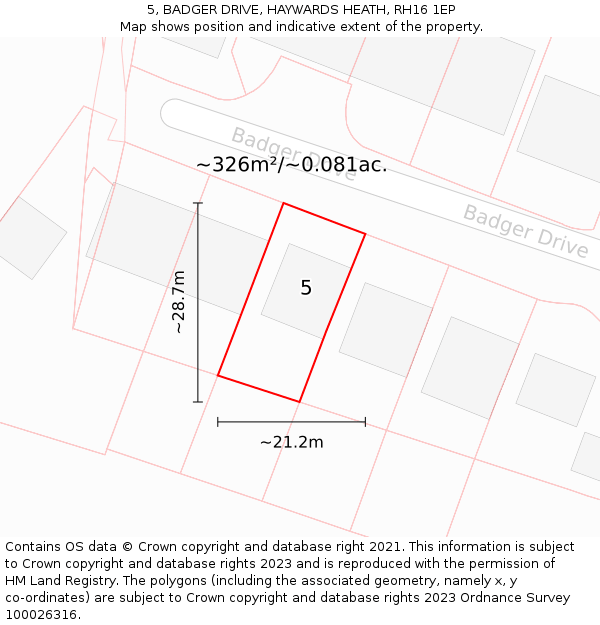 5, BADGER DRIVE, HAYWARDS HEATH, RH16 1EP: Plot and title map