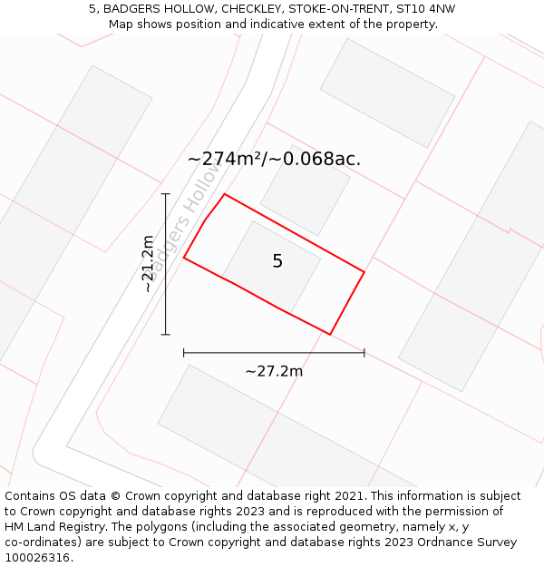 5, BADGERS HOLLOW, CHECKLEY, STOKE-ON-TRENT, ST10 4NW: Plot and title map