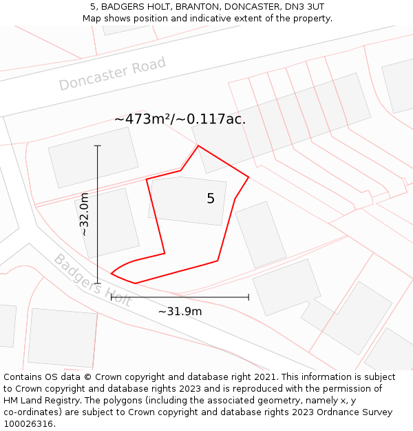 5, BADGERS HOLT, BRANTON, DONCASTER, DN3 3UT: Plot and title map