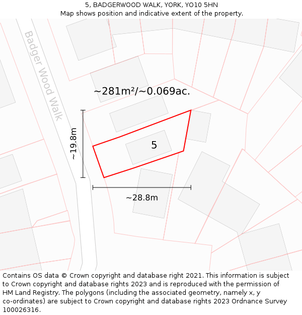 5, BADGERWOOD WALK, YORK, YO10 5HN: Plot and title map